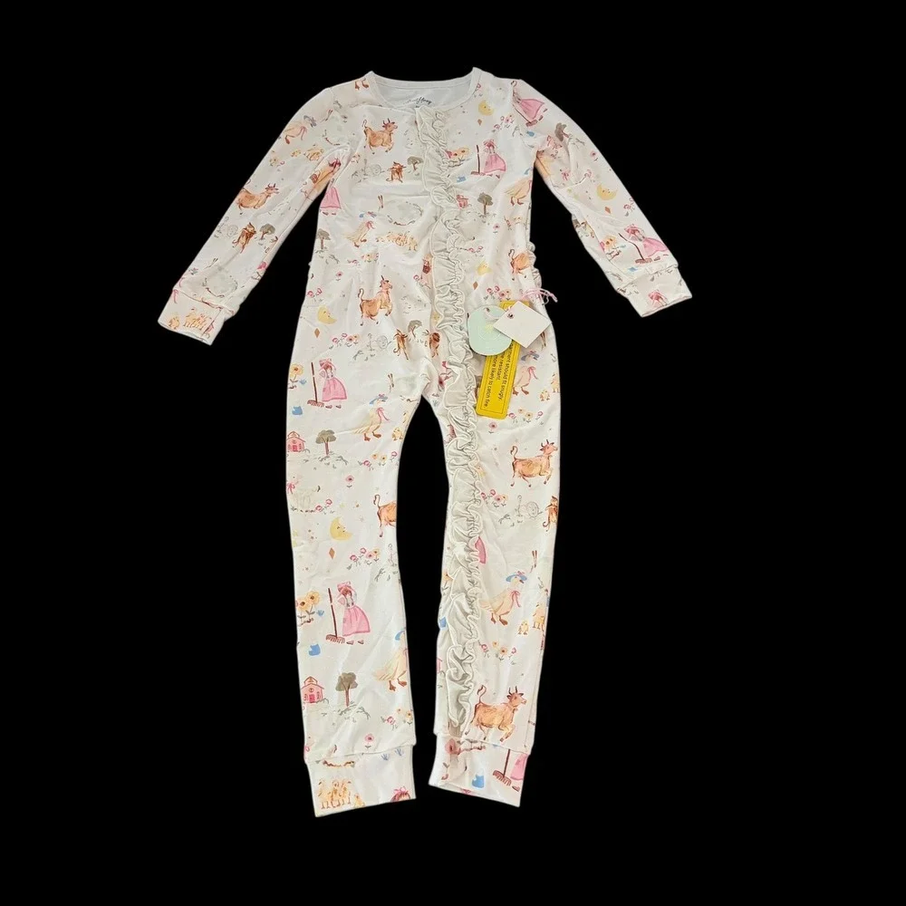 NWT Sweet Honey‎ Girls 5Y Farm Animal Princess Ruffle Footless Pajama Sleepsuit